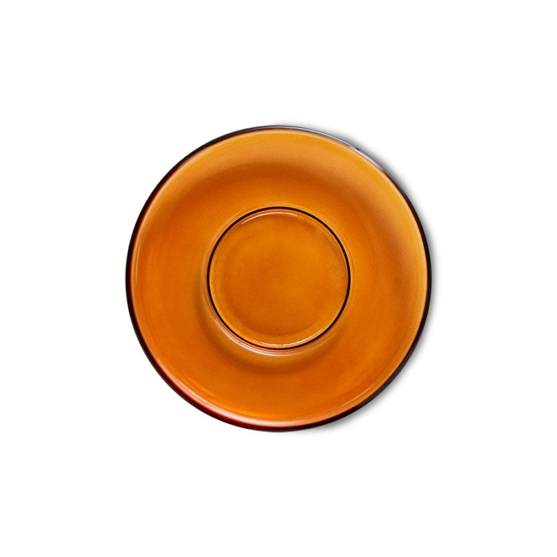 70's glass mini plate amber brown