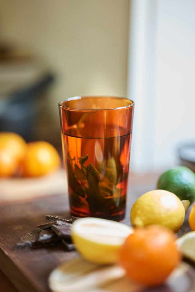 70's tea glass amber brown