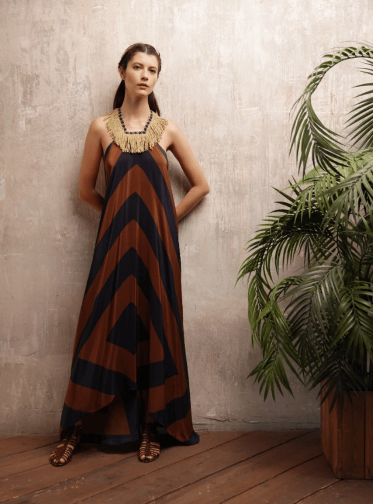 Shaggy Saba dress Coconut brown and night blue